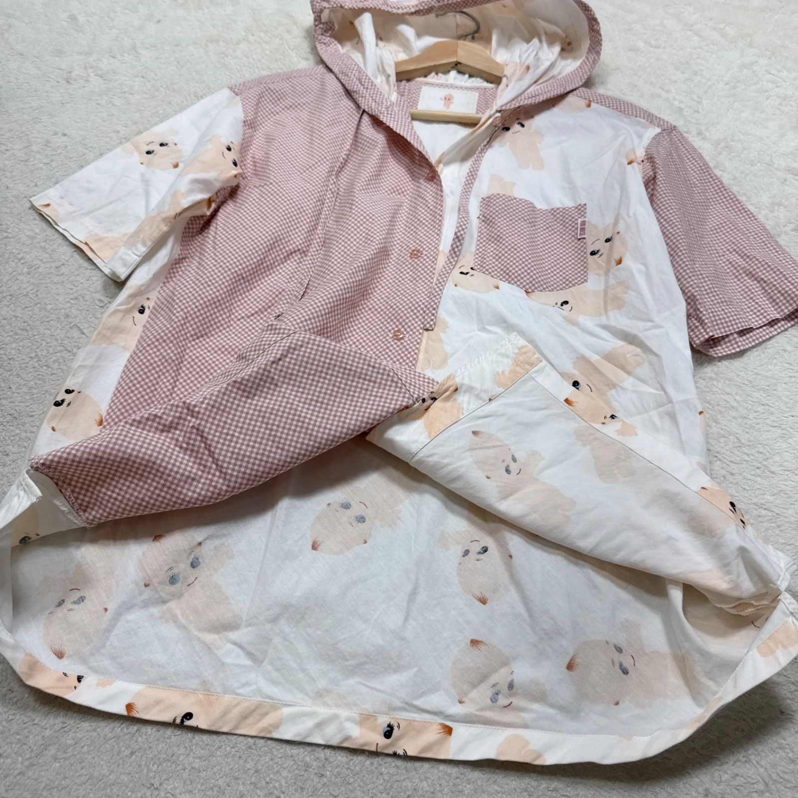 PINK HOUSE ピンクハウス フードシャツ パーカー 総柄 くま テディベア 