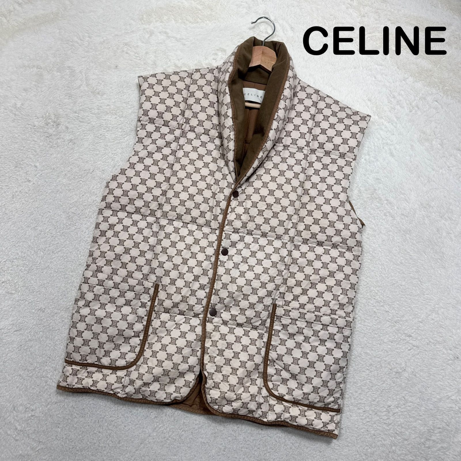 ☆新品・未使用☆ CELINE セリーヌ　ダウンベスト　マカダム柄 CELINE セリーヌ マカダム柄 ダウンベスト 羽織り 総柄 ブラウン