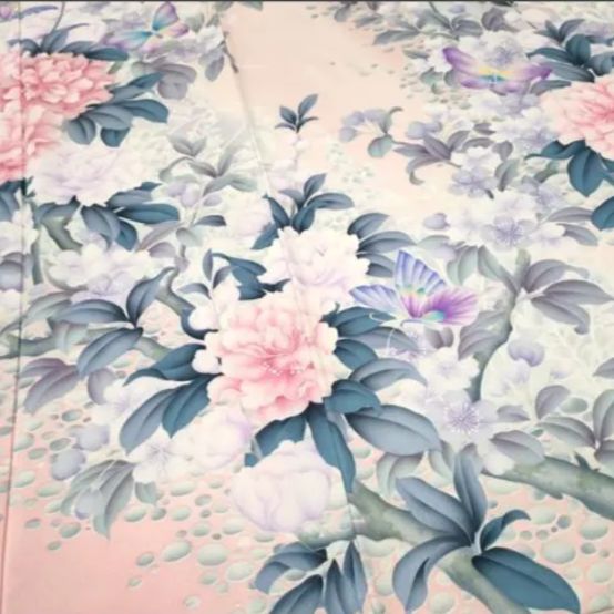 振袖 フルセット 落款 ピンク 写真家・秋山庄太郎 花柄 草花文 正絹