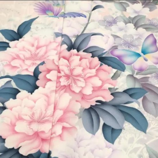 振袖 フルセット 落款 ピンク 写真家・秋山庄太郎 花柄 草花文 正絹