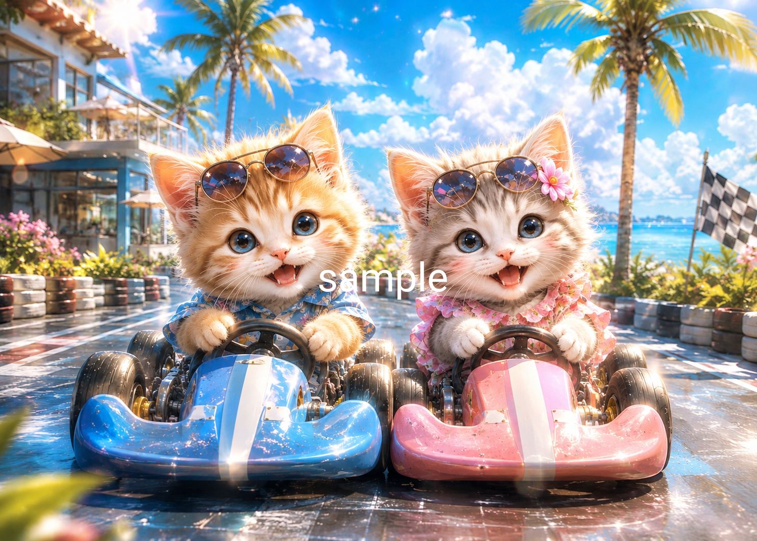 夏の思い出｜子猫カップルのゴーカート｜ヒーリングアート