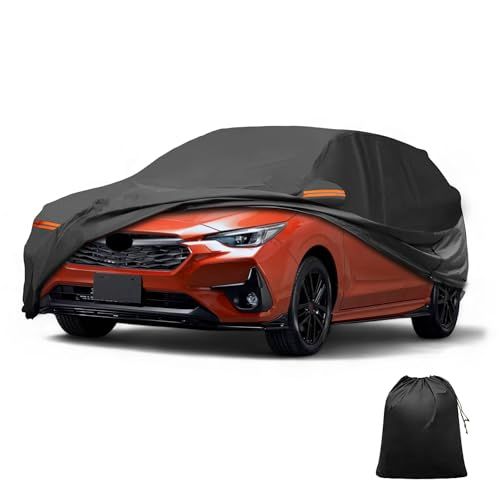 X AUTOHAUX 車ボディカバー スバル インプレッサ 2023に対応 1枚 100%防水 5層構造 軽量 裏起毛 UVカット | ブラック、アルミフィルム・スパンレース綿、防風ロープ・収納袋付き、運転席ジッパー・ドア開閉可能、忘れ物安心 f9656d5d