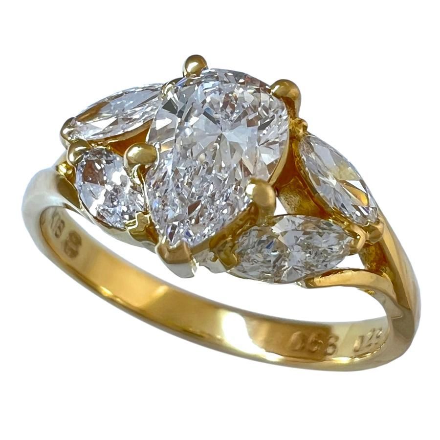 MONNICKENDAM　Vintage　Pear Shape　Diamond　Ring　モニッケンダム　ヴィンテージ　ダイヤ　ペアシェイプ　K18　YG　雫　リング　11号　レア　希少