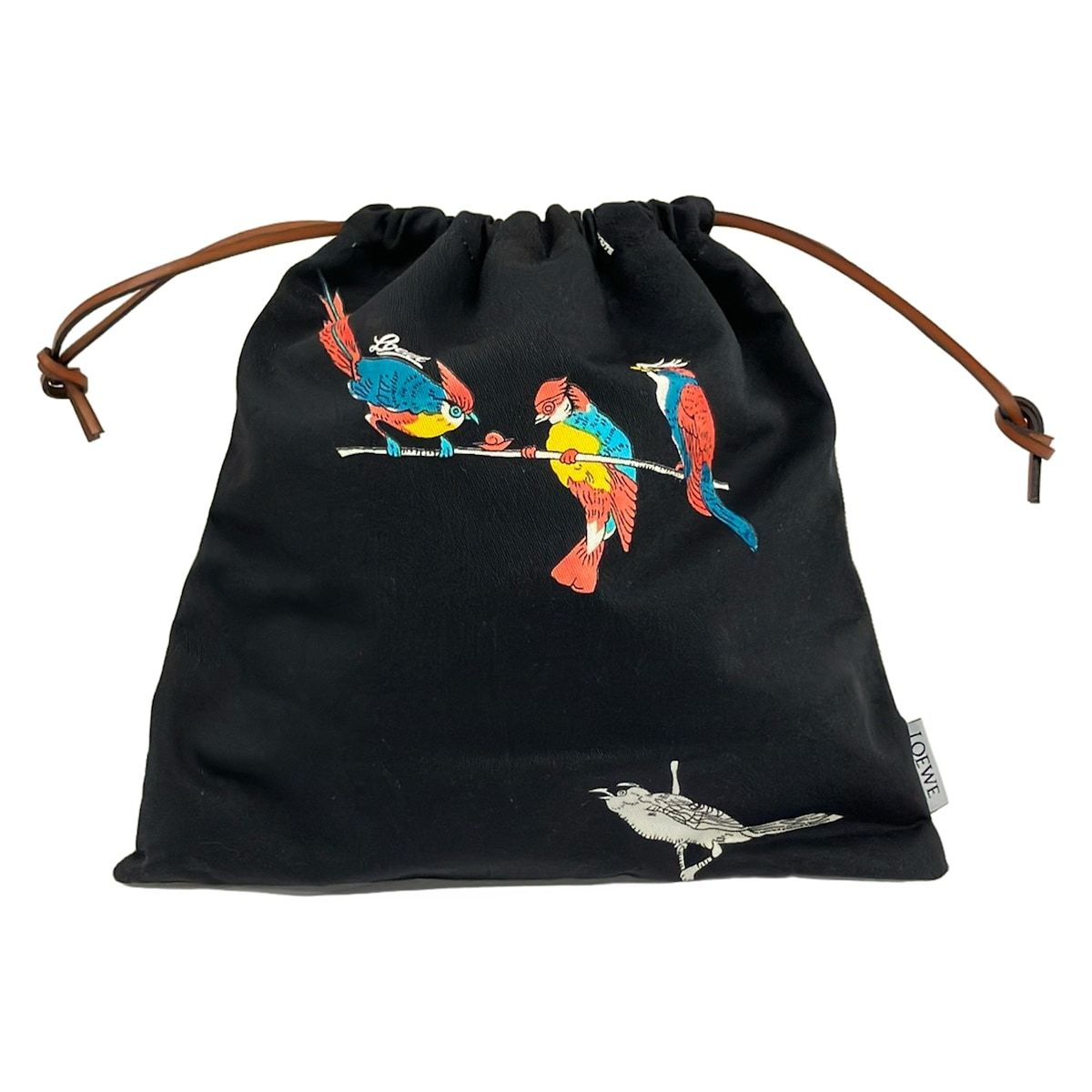 LOEWE ロエベ ドローストリングポーチ イビザ 巾着袋 鳥柄 マルチカラー LOEWE(ロエベ) ポーチ ドローストリング ポーチ ブラウン×マルチ 鳥