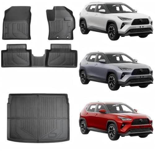 SCHACCESS 2020.8月～現行4枚セット 専用 3D車用トヨタ ヤリスクロス YARIS CROSS フロアマット+ステップマット+ ラゲッジマット防水 TPE素材 滑り止め 高耐久フロアマット取付工具不要 (2020.8月～現行トヨタ ヤリスクts