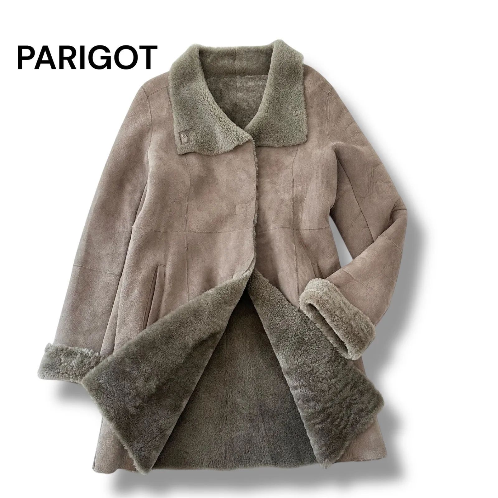 パリゴ PARIGOT ムートン コート 羊革 リアルムートン ミドル丈 アウター グレージュ M 5N070