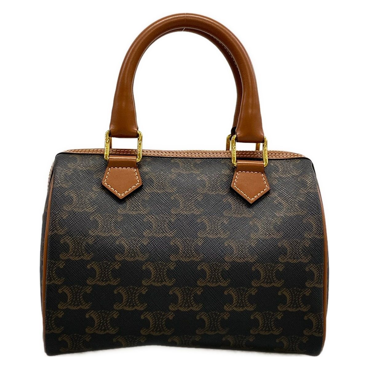 CELINE(セリーヌ) ハンドバッグ スモール ボストン/トリオンフキャンバス 197582CAS.04LU 黒×ブラウン
