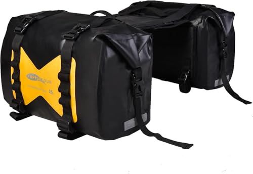 【AFISHTOUR】 バイク用サイドバッグ 防水 ツーリングバッグ キャンプ ロングツーリング オフロード 大容量30L（15L*2 左右セット）完全防塵防砂サイドバッグ 取り付け簡単 汎用 サドルバッグ ブラック（イエロー）as 58324402