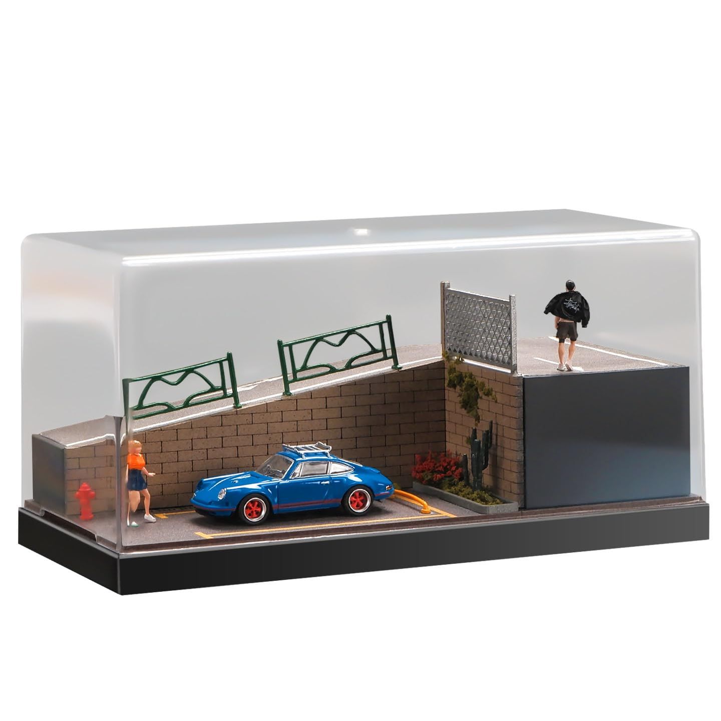 1/64 ミニカー ジオラマ 路上駐車場ステージ アクリル防塵ケース付き