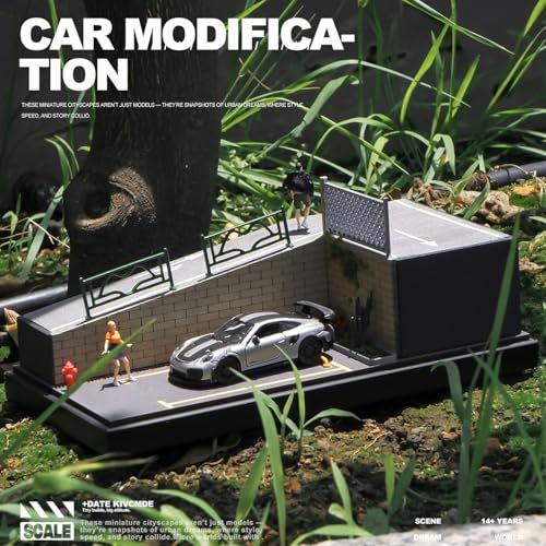 1/64 ミニカー ジオラマ 路上駐車場ステージ アクリル防塵ケース付き