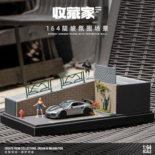 1/64 ミニカー ジオラマ 路上駐車場ステージ アクリル防塵ケース付き
