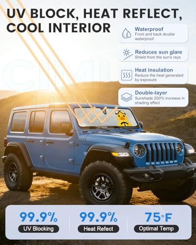 ジープ・ラングラーTJ JK JL & グラディエーターJT 2/4ドア用フロントガラスサンシェード、かわいいダックサンシェード、ジープラングラーフロントガラスサンバイザー用サンシェードts