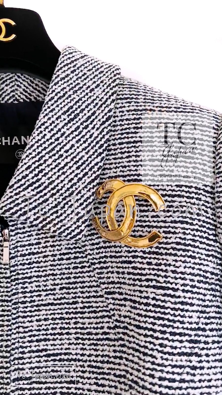 シャネル ジャケット CHANEL ネイビー ジッパー 春夏 サマー ツイード
