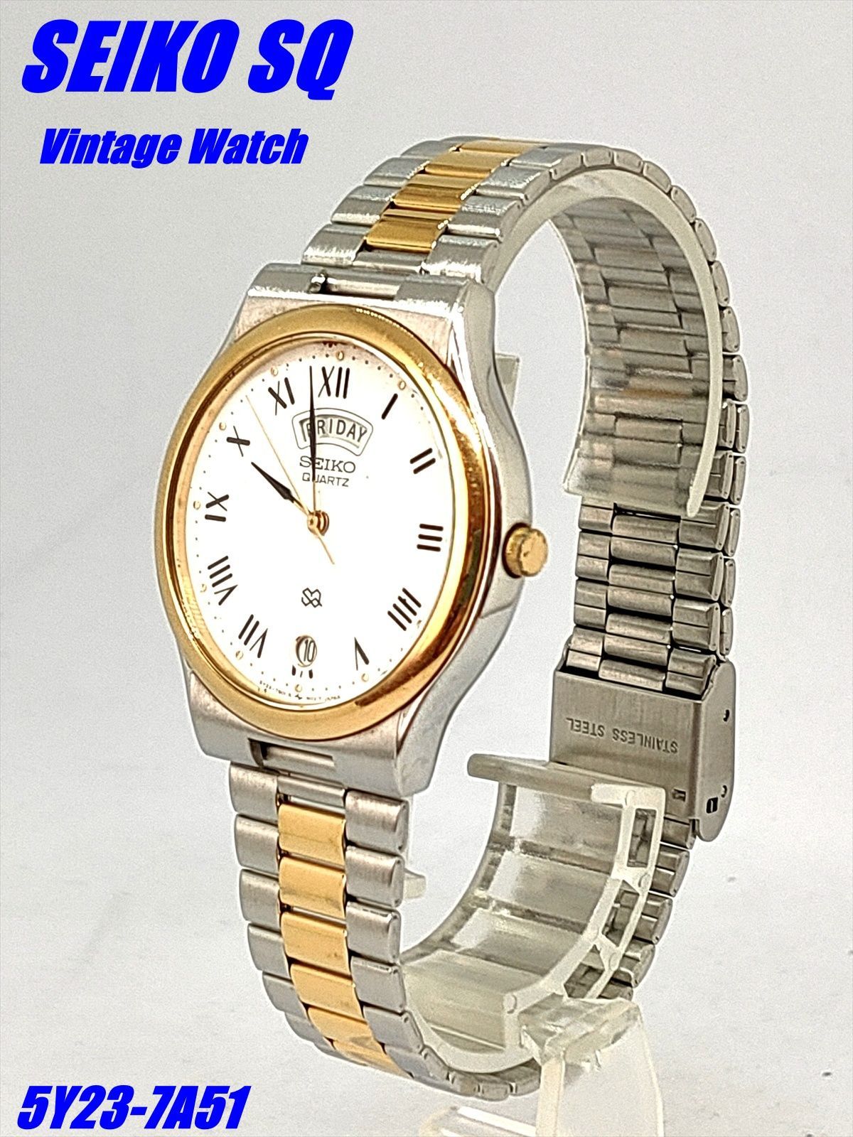 【稼働品】SEIKO SQ 5Y23-7A51　Men's Watch コンビカラー デイデイトVintage (3358) 8,760円