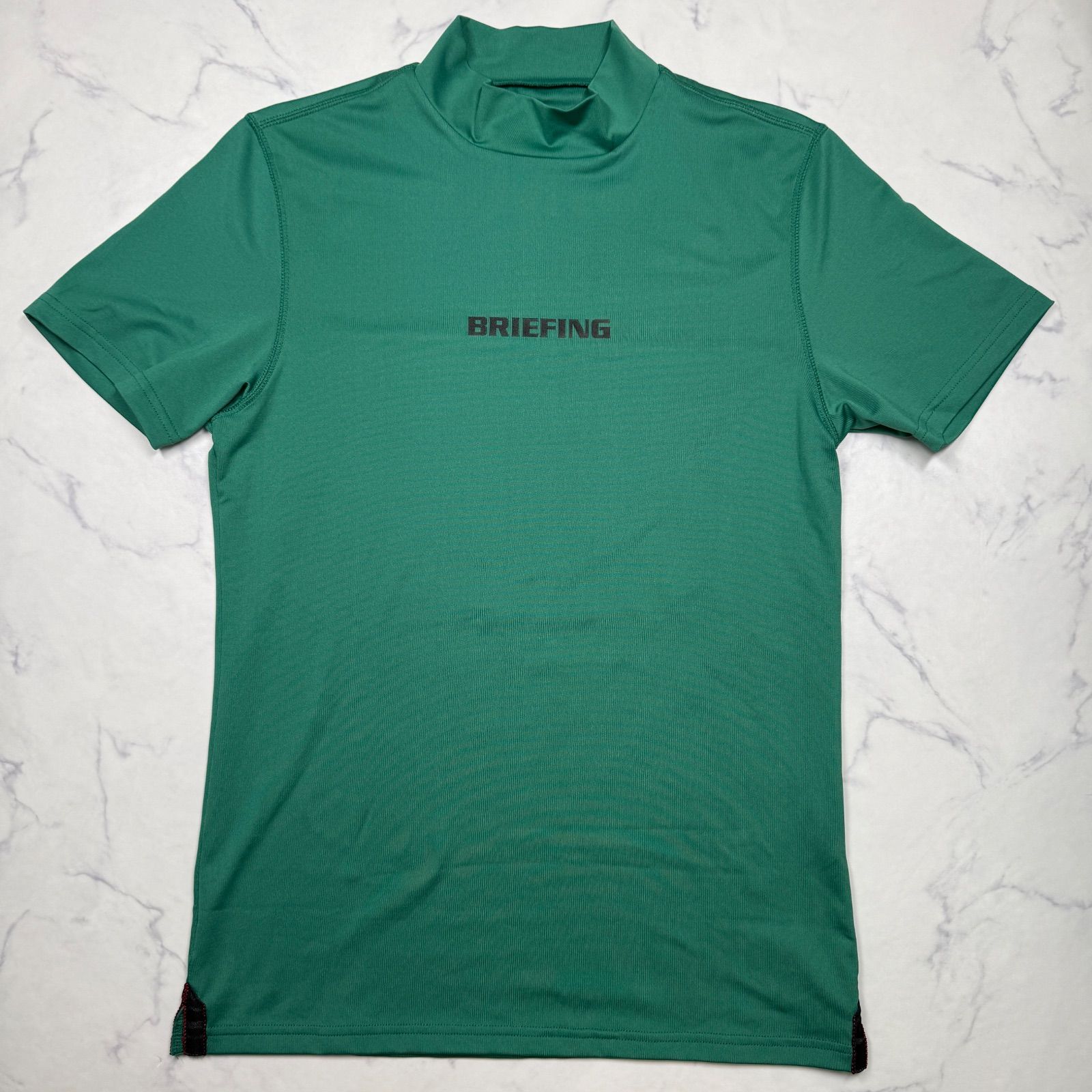 美品　BRIEFING GOLF ブリーフィング 半袖 モックネック シャツ グリーン S メンズ