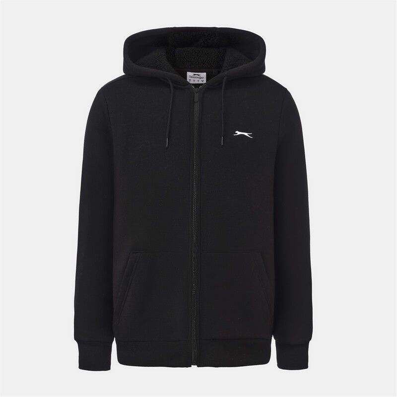 スラセンジャー メンズ アウター パーカー・スウェット フリース パーカー Slazenger Borg Lined Fleece Hoodie Mens Black ブラック