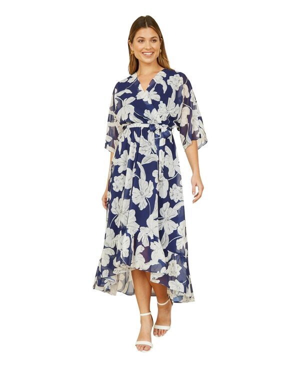 ユミキム レディース トップス ワンピース ラップワンピース ミディ Yumi Womens Kimono Sleeves Midi Dip Hem Wrap Dress Navy ネイビー