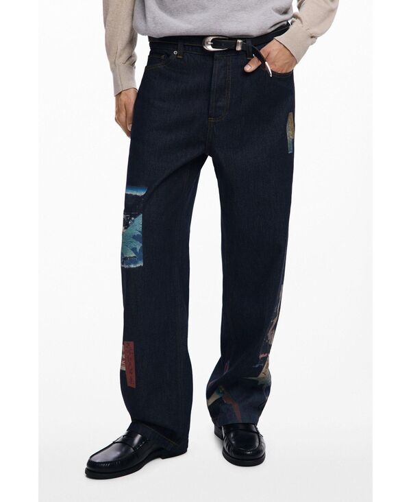 デジグアル メンズ ボトムス デニムパンツ プリント ジーンズ Desigual Mens Oriental printed jeans Blue ブルー