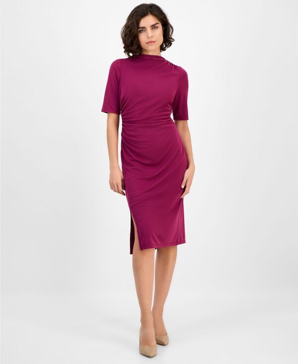 アンクライン レディース トップス ワンピース ギャザー Anne Klein Womens CowlNeck SideRuched Dress Mulberry Wine ワイン
