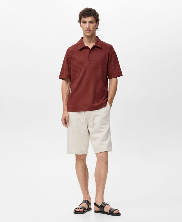 マンゴ メンズ トップス ポロシャツ ニット MANGO Mens Textured Knitted Polo Shirt Cherry