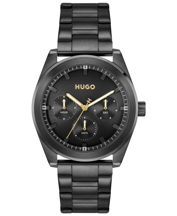 ヒューゴボス メンズ アクセサリー 腕時計 Tシャツ Hugo Boss Mens Bright Sport Quartz Multifunction Ionic Plated Black Steel