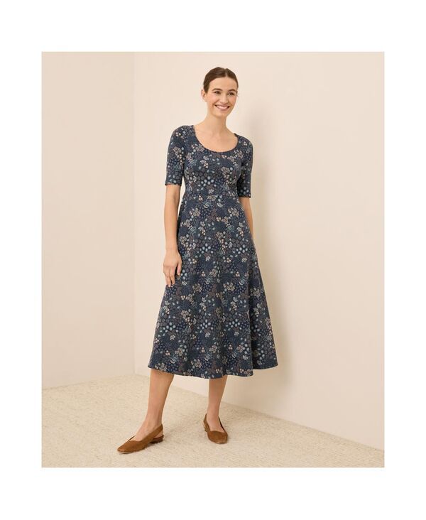 パクト レディース トップス ワンピース ミディワンピース ミディ Pact Womens Fit Flare Scoop Midi Dress Mountain meadow midnight bl