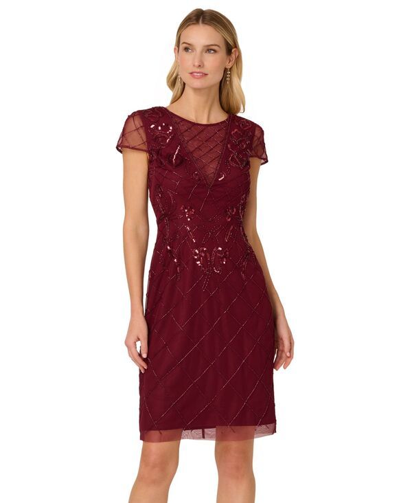 アドリアナ パペル レディース トップス ワンピース Adrianna Papell Womens Beaded Sheath Dress Mahogany