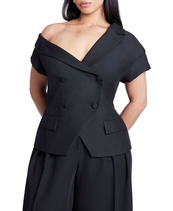 エロクイ レディース アウター ジャケット・ブルゾン プラスサイズ ブレザー ELOQUII Womens Plus Size Asym Neckline Short Sleeve Blazer Bl