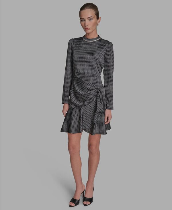 ビーシビージー レディース トップス ワンピース サテン BCBG Womens Embellished MockNeck Satin Shift Dress Deep SeaMoonlit Sand