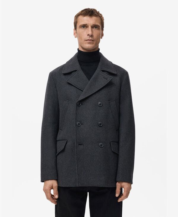 マンゴ メンズ アウター ジャケット・ブルゾン ウール コート MANGO Menshort DoubleBreasted Wool Coat Medium Heather Gray グレー