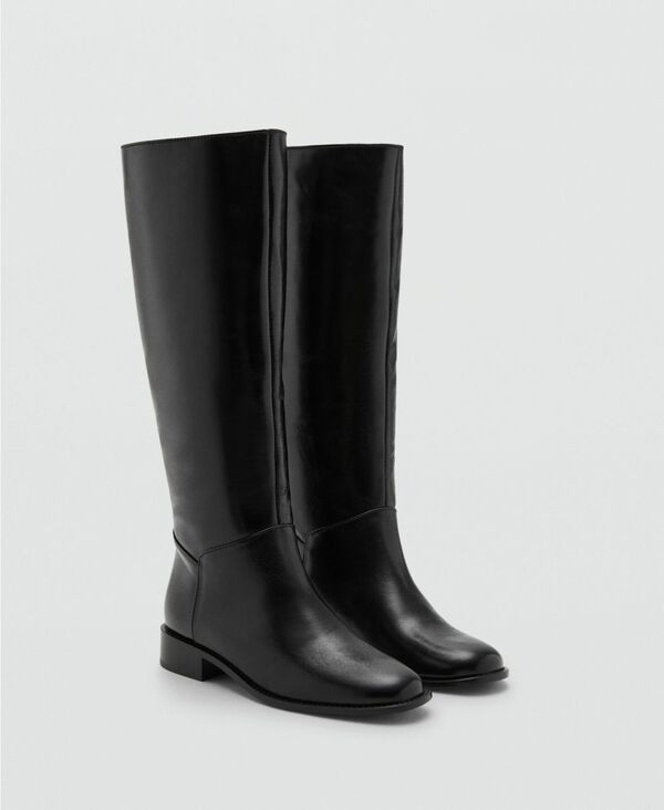 マンゴ レディース シューズ ブーツ・レインブーツ レザー MANGO Womens Leather High Boots Black ブラック