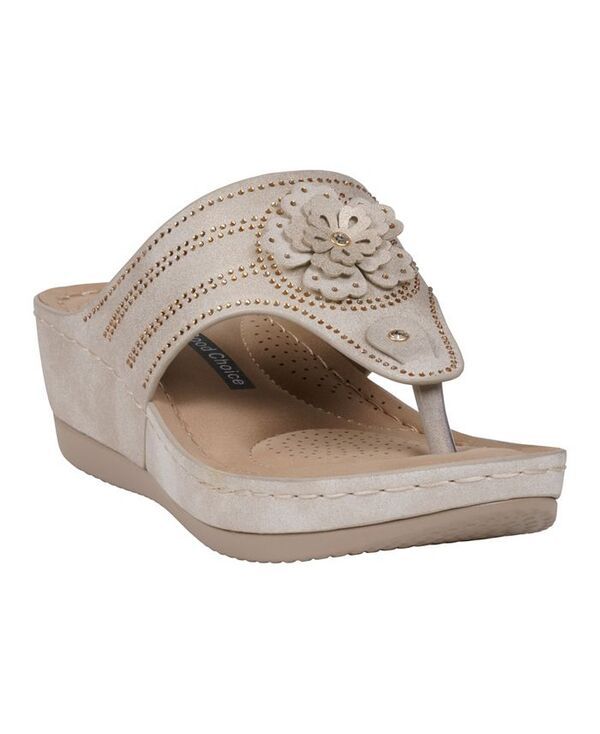 ジーシーシューズ レディース シューズ サンダル フラワー柄 フラワー GC Shoes Womens Cora Embellished Floral Wedge Sandals Light Gold