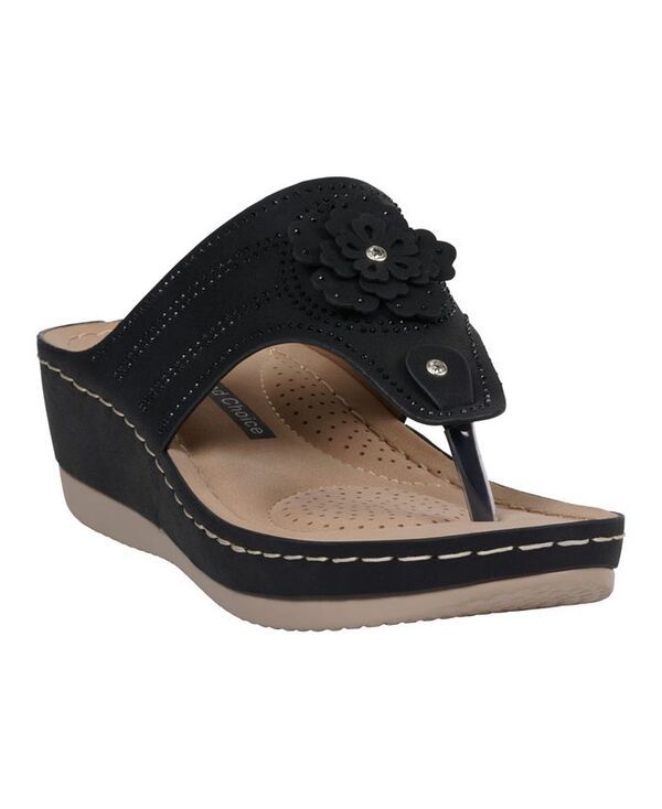 ジーシーシューズ レディース シューズ サンダル フラワー柄 フラワー GC Shoes Womens Cora Embellished Floral Wedge Sandals Black ブラック