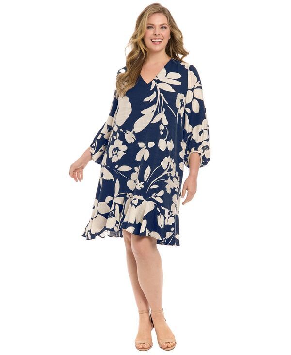 ロンドンタイムス レディース トップス ワンピース フラワー柄 プラスサイズ プリント フリル フラワー London Times Plusize FloralPrint RuffledHem Shi