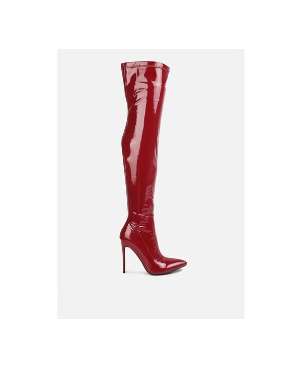 ロンドンラグ レディース シューズ ブーツ・レインブーツ ヒール London Rag Womens Riggle Long Patent Pu Higheel Boots Medium red レッ
