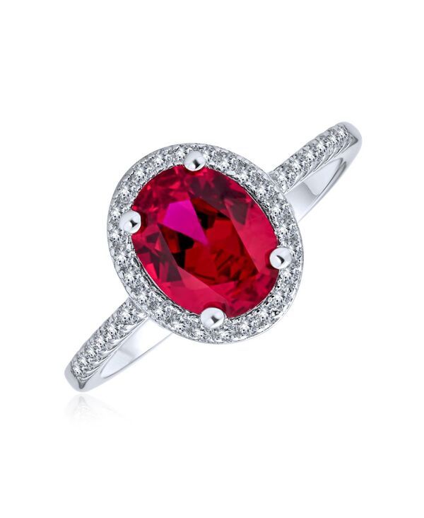 ブリング レディース アクセサリー Bling Jewelry 3CT Cubic Zirconia CZ Pave Oval Solitaire Halo Red Pink Cocktail Rin