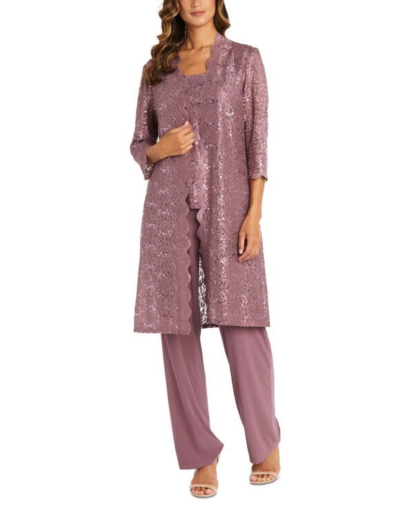 アールアンドエムリチャーズ レディース ボトムス カジュアルパンツ スパンコール レース ジャケット R M Richards 3Pc Sequined Lace Pantsuit Jacket Da