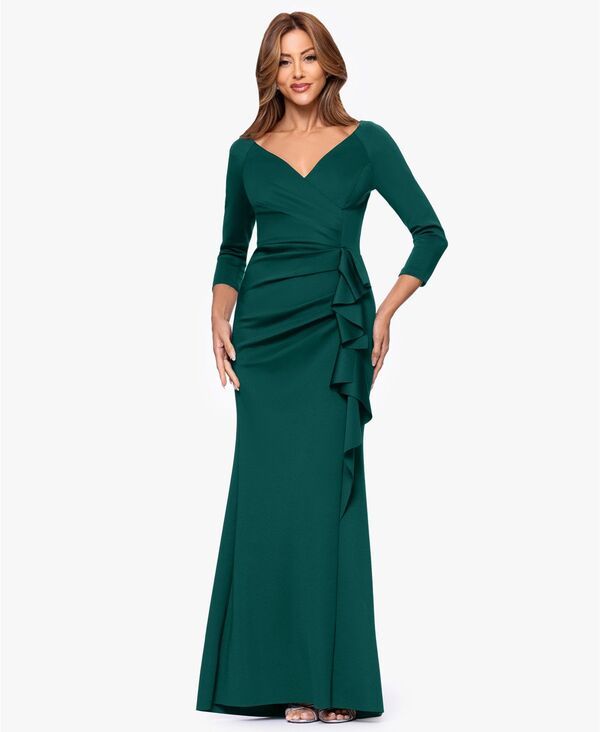 エスケープ レディース トップス ワンピース フリル XSCAPE Womens 34Sleeve Ruffle Long Dress Hunter