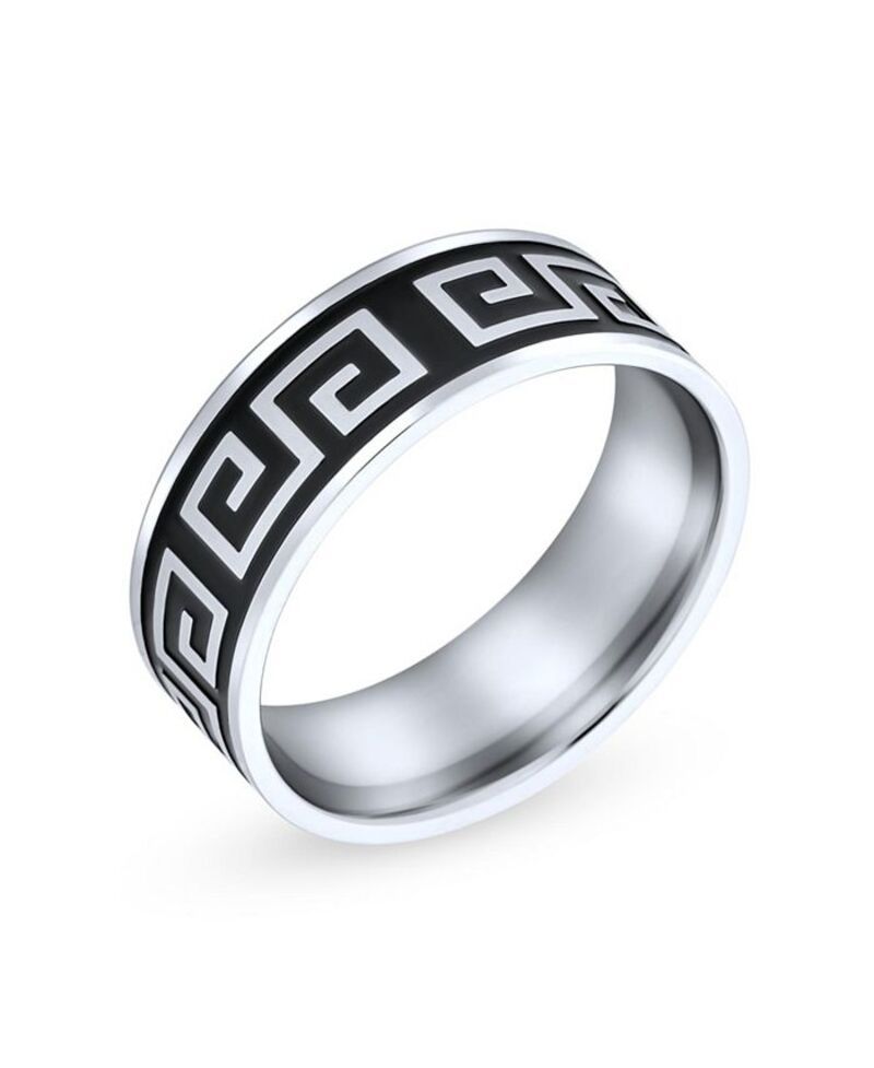 ブリング メンズ アクセサリー リング Tシャツ Bling Jewelry Geometric Ancient Fret Greek Key Pattern Flat Eternity Band R