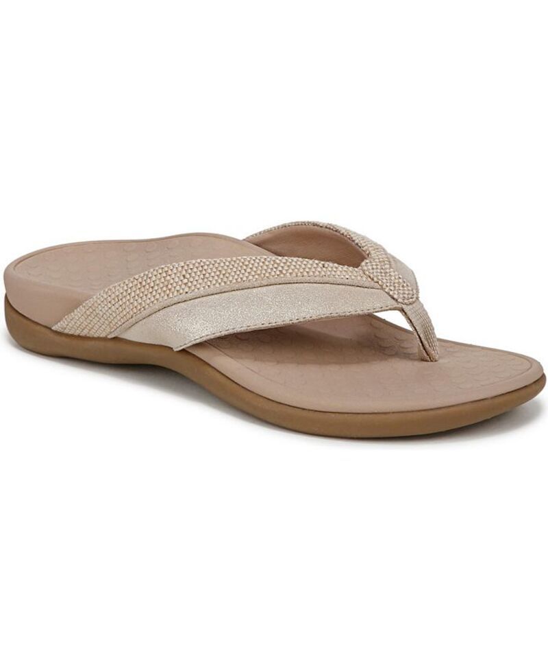 バイオニック レディース シューズ パンプス サンダル Vionic Womens Shore Thong Sandals Beige gold leather canvas ベージュ