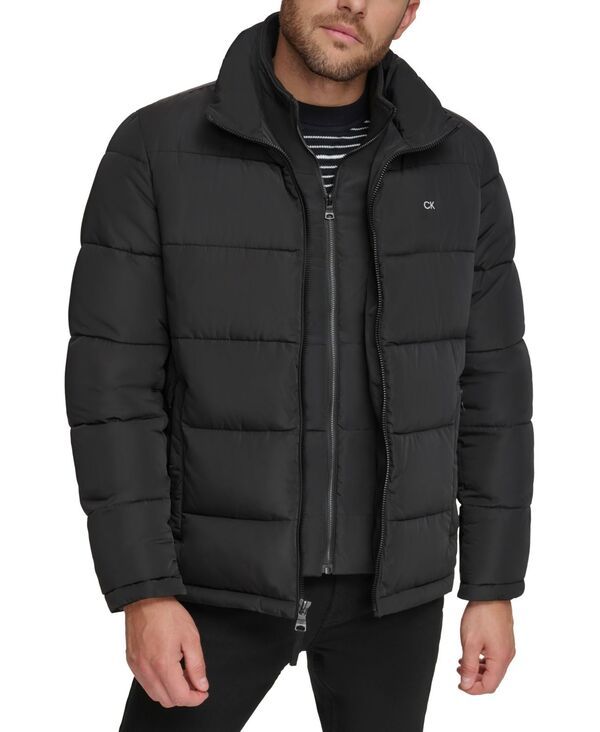 カルバンクライン メンズ アウター ジャケット・ブルゾン Calvin Klein Mens Puffer With Set In Bib Detail Black ブラック
