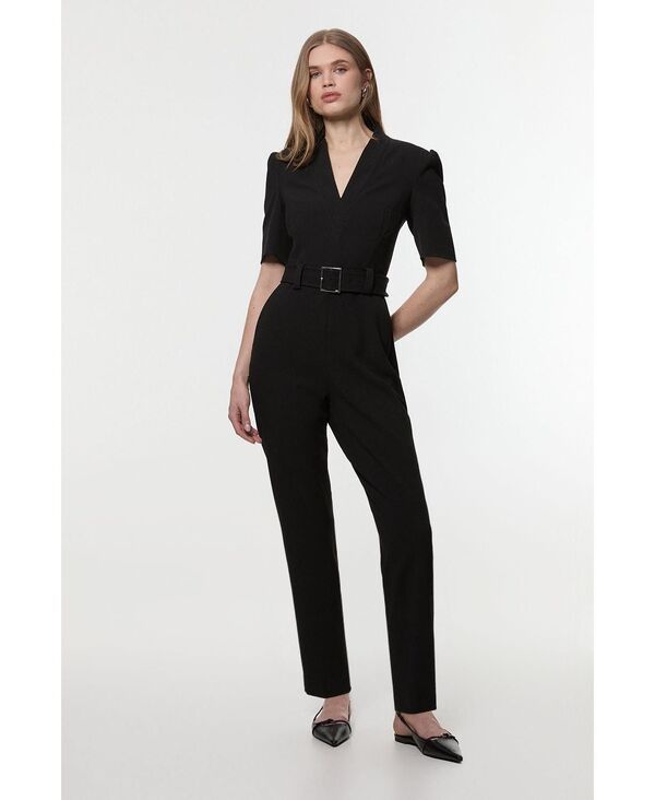 カレンミレン レディース ボトムス カジュアルパンツ クレープ ジャンプスーツ Karen Millen Womens Crepe Belted Jumpsuit Black ブラック