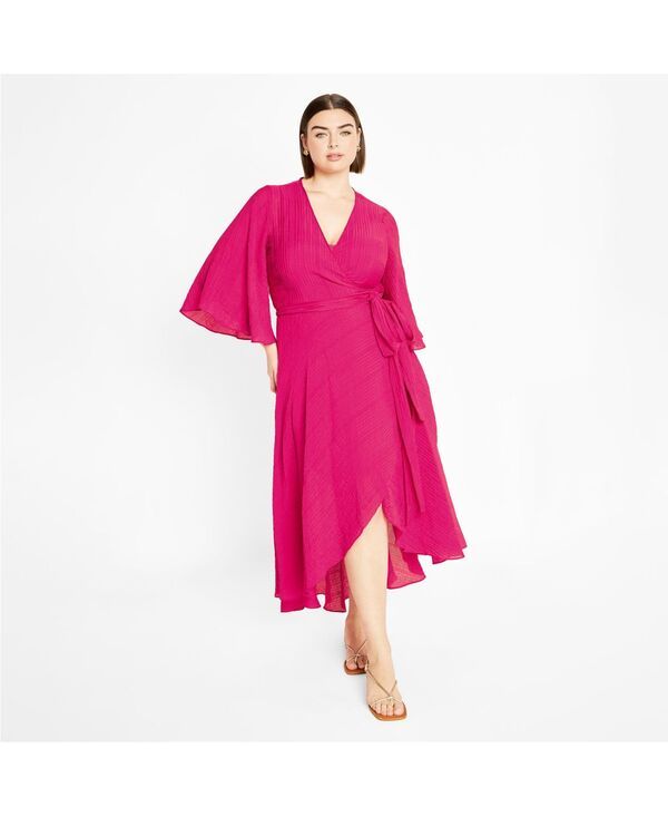 シティーシック レディース トップス ワンピース プラスサイズ フリル マキシ CITY CHIC Plusize Kira Ruffle Wrap Maxi Dress Bright pink ピン