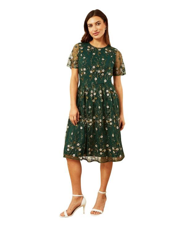 ユミキム レディース トップス ワンピース フラワー柄 刺繍 フラワー Yumi Womens Embroidered Floral Skater Dress Emerald green グリーン