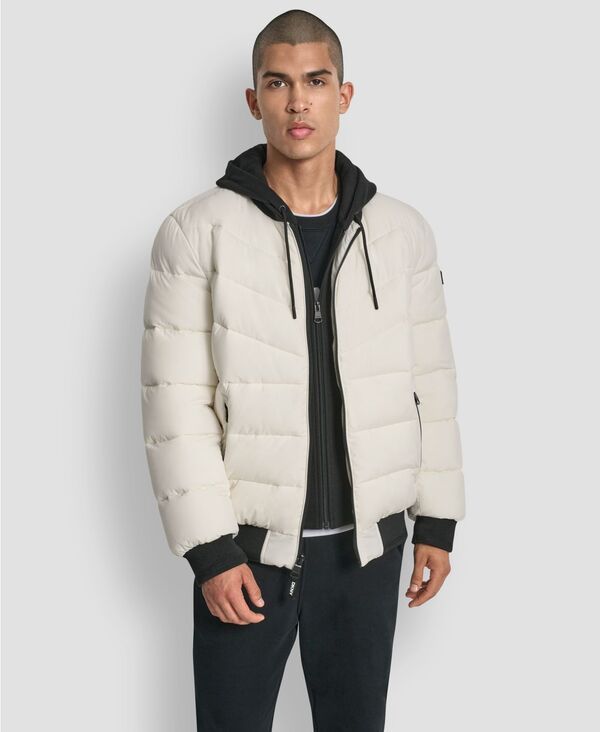 ダナ キャラン ニューヨーク メンズ アウター ジャケット・ブルゾン キルティング DKNY Mens Hooded Quilted Bomber Puffer Jacket Cream クリーム