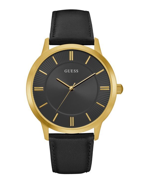 ゲス メンズ アクセサリー 腕時計 レザー GUESS Mens Analog Black Leather Watch 44mm Black ブラック