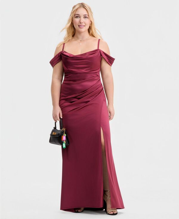 ビーダーリン レディース トップス ワンピース プラスサイズ サテン B Darlin Trendy Plusize OffTheShoulder Satin Gown WINE ワイン