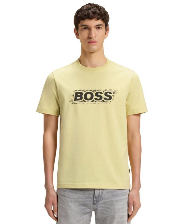 ヒューゴボス メンズ トップス Tシャツ コットン ジャージー ロゴ Hugo Boss Mens Logo Artwork CottonJersey TShirt Yellow イエロー