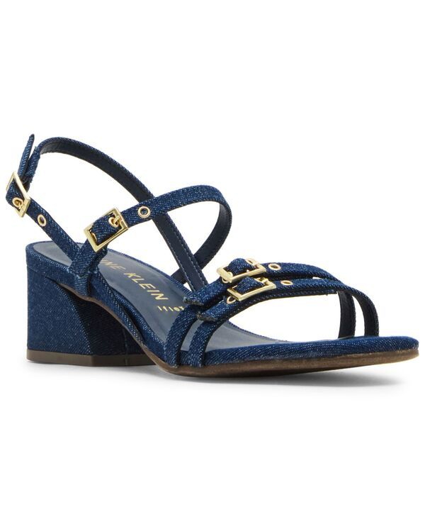 アンクライン レディース シューズ サンダル ヒール Anne Klein Womens Mackenzie Strappy Buckle Block Heel Dress Sandals Denim