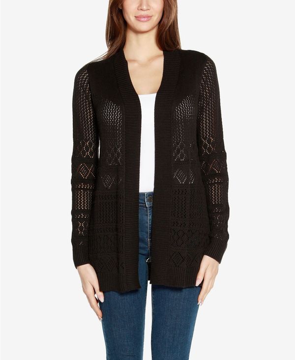 ベルディーニ レディース アウター ニット・セーター カーディガン Belldini Womens Pointelle Long Sleeves Open Cardigan Sweater Black